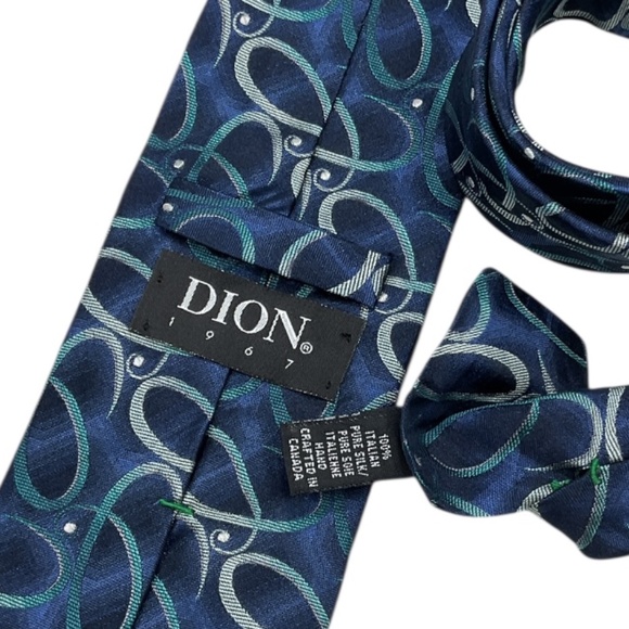 DION Blue/Green Geometric Silk LUXURY Tie HANDMADE CANADA - Picture 3 of 4